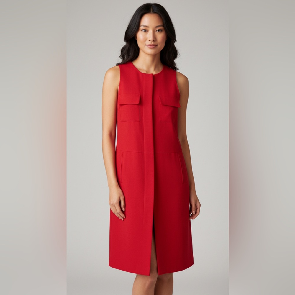 GORGEOUS ADAM LIPPES RED BUTTON DOWN‎ SHIFT SLEEVELESS DRESS OR WEAR AS VEST